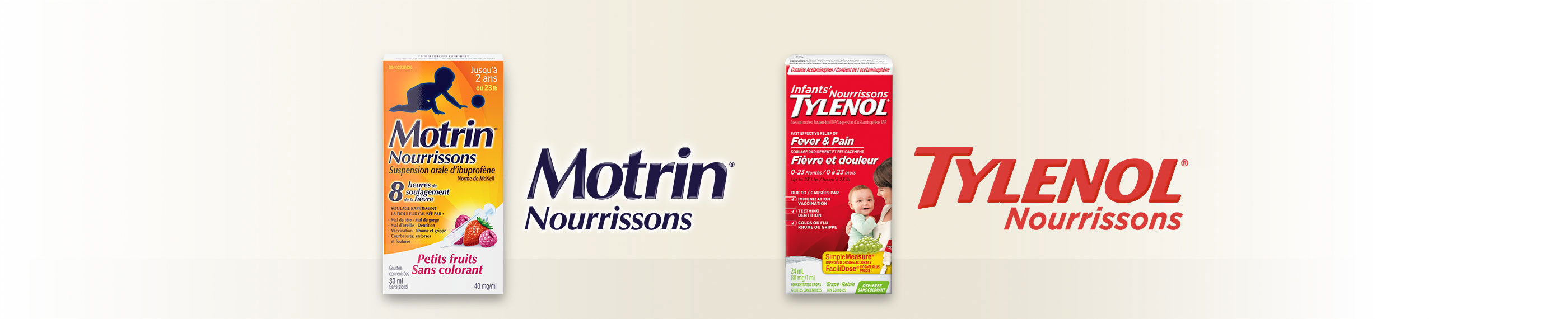 Produits Tylenol et Motrin pour le soulagement de la fièvre et de la douleur chez les nourrissons