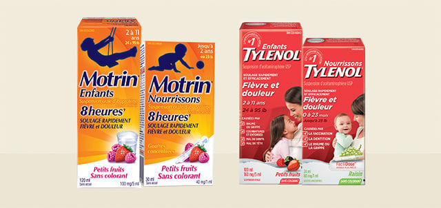 Produits Tylenol et Motrin pour nourrissons contre la fièvre et la douleur